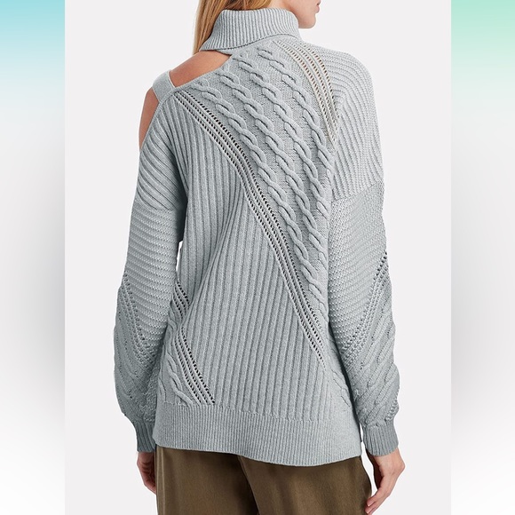 New - Gray Long Sleeve Off the Shoulder Turtleneck Knit Fall Sweater Small - Picture 5 of 11